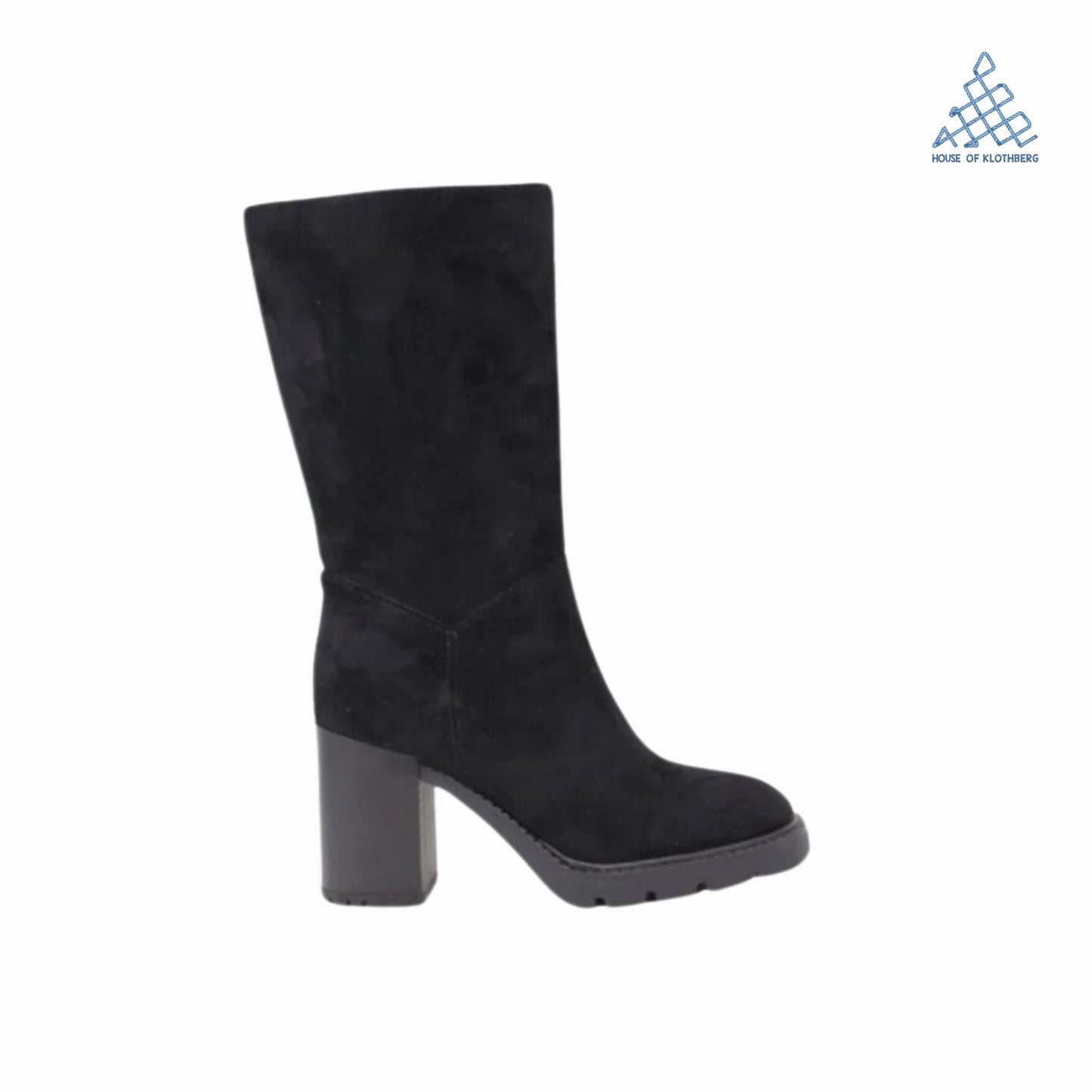 Suede Cowboy Block Heel Boots (Black)