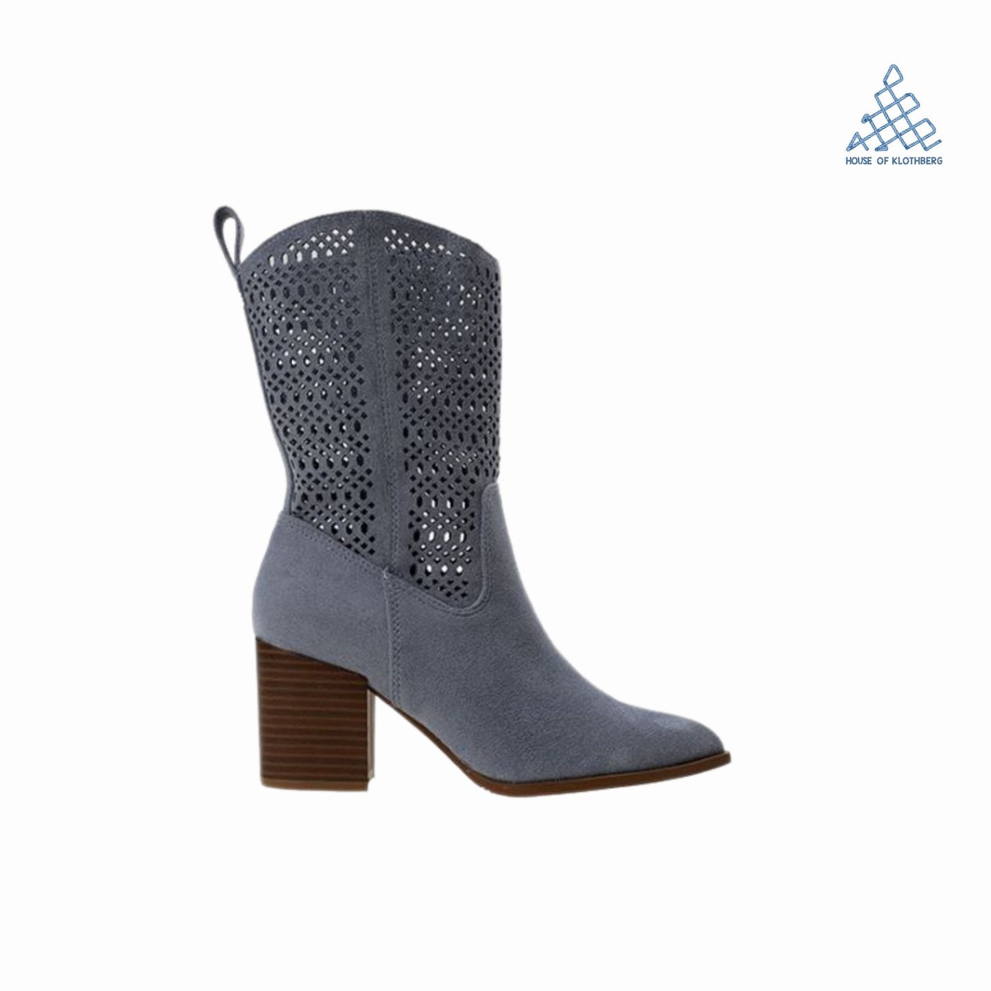 Blue Suede Cowboy Block Heel Boots