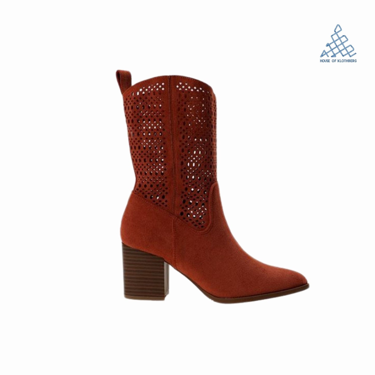 Orange Suede Cowboy Block Heel Boots