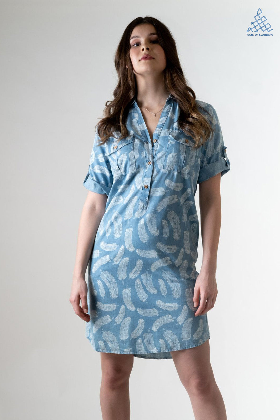 Leaf Print Tencel Shirt Dress