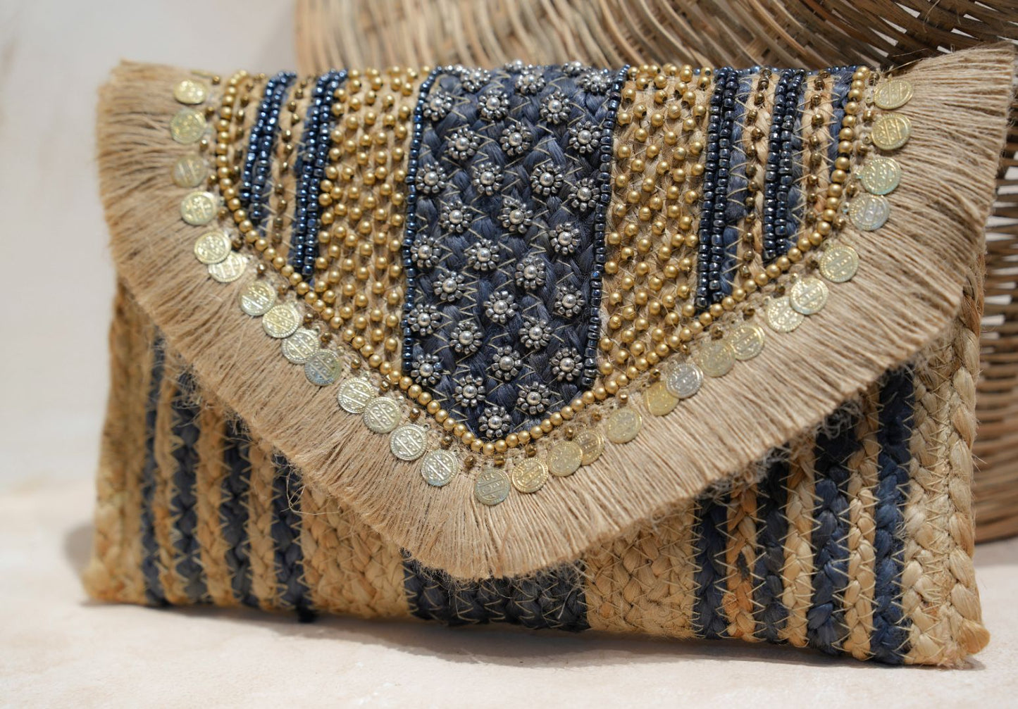 Golden Tide Jute Sling Bag