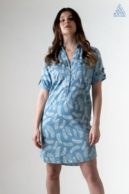 Leaf Print Tencel Shirt Dress
